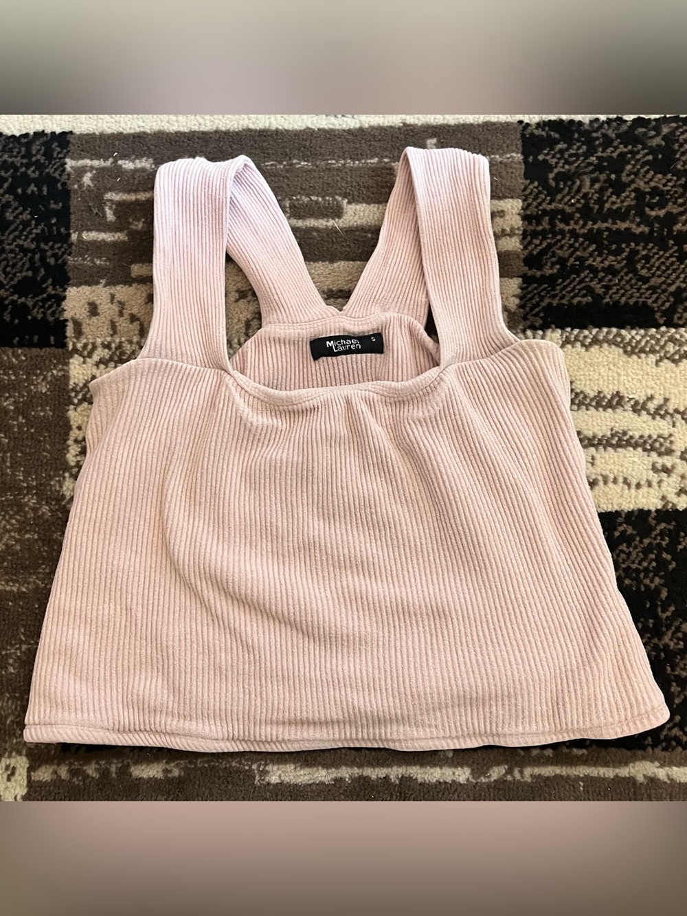 Michael Lauren Ribbed Cropped Tank Top Pink Square Neck Wide Rib Pattern Size M